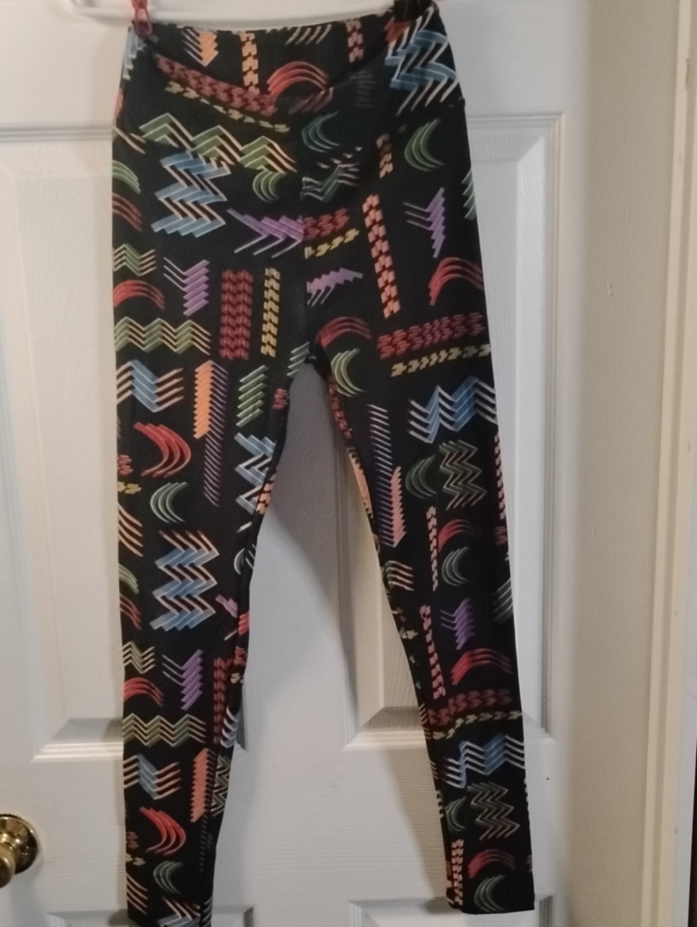 LuLaRoe Black Leggings with Multicolor Geometric Pattern
